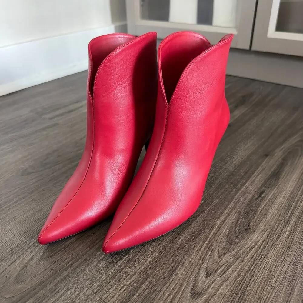 Anine Bing Annabelle Red Leather Kitten Heel Ankle Bootie 37 Pointed Heeled Boot - Picture 2 of 7